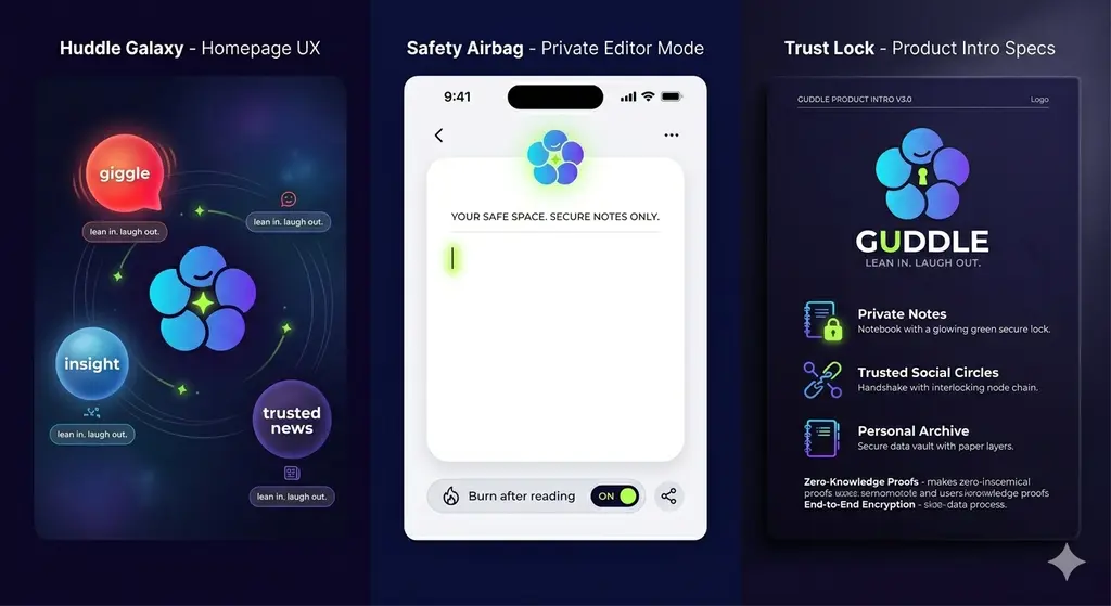 Three pillars: Private Notes, Authentic Sharing, Trusted Circle